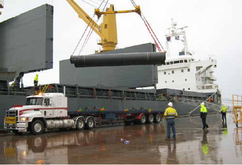 NEW ARRIVAL: The first shipment of line pipe for the Curtis LNG Project arrives yesterday. SUBMITTED NEW ARRIVAL: The first shipment of line pipe for the Curtis LNG Project arrives yesterday. SUBMITTED